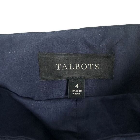 Talbots Navy White Polka Dot Pleated Woven Cotton Stretch Midi Skirt Size 4 - Picture 3 of 5